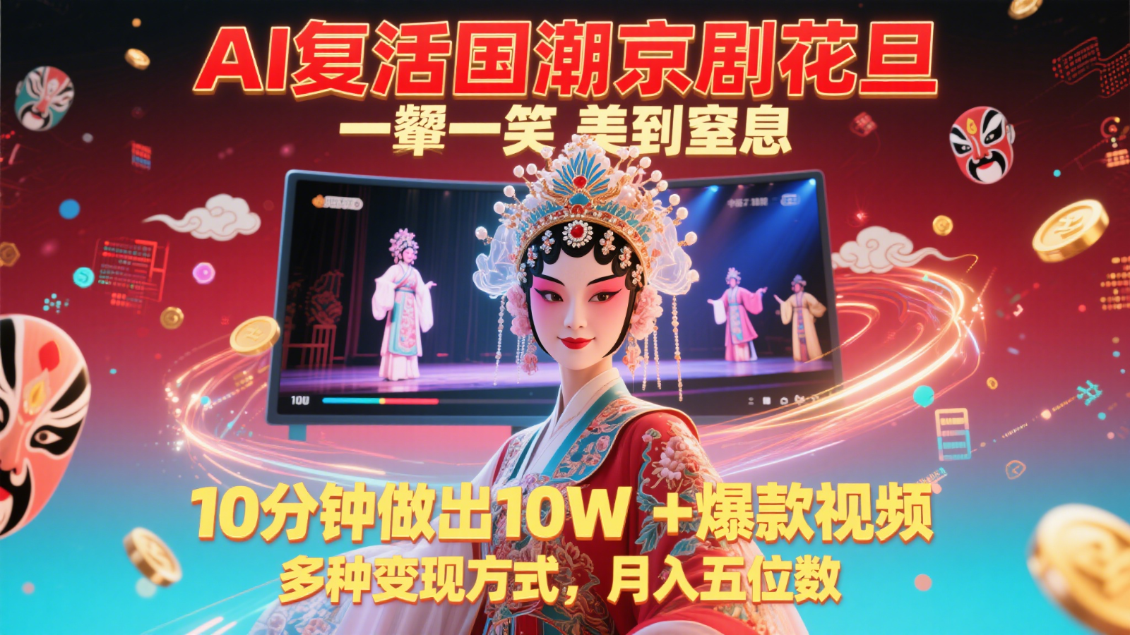 AI复活国潮京剧花旦，一颦一笑美到窒息，10分钟做出10W+爆款视频，多种变现方式，…-网创社区